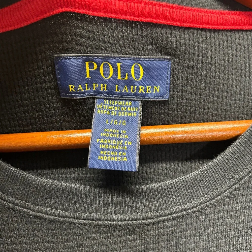 Polo Ralph Lauren Mens Black‎ Waffle Knit Thermal Sleepwear Shirt Large Red Pony
